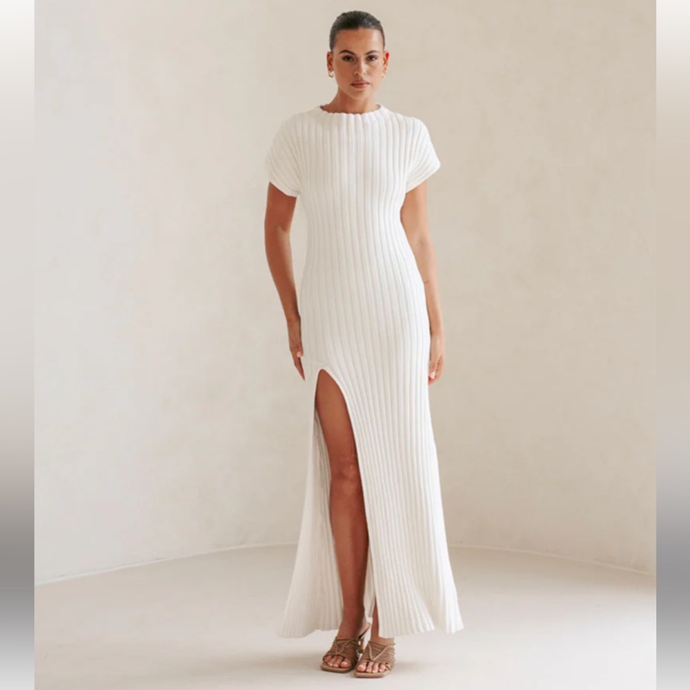 Sabo Skirt White Ribbed Sheath Maxi Dress